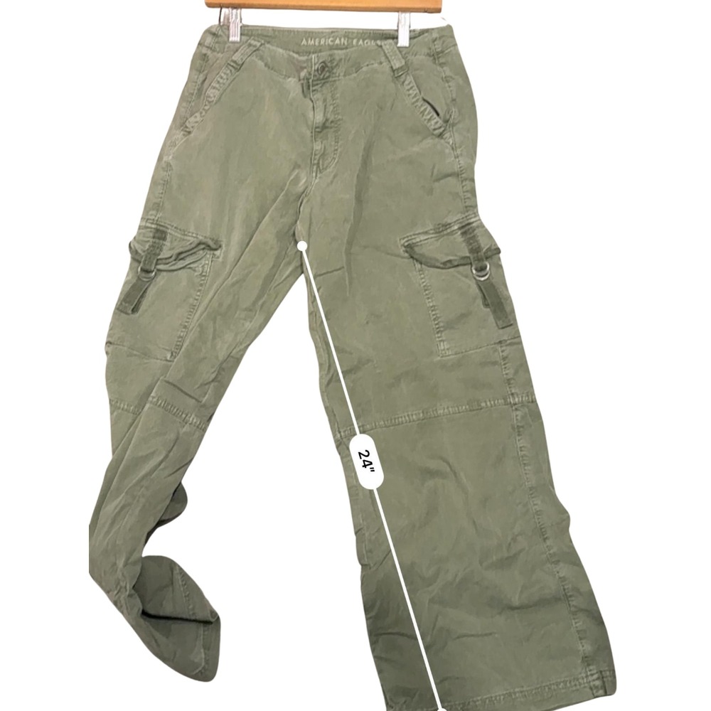 American Eagle Stretch Cargo Pants Womens 6 WIde Leg Strap D Ring Military Cargo - Picture 6 of 10